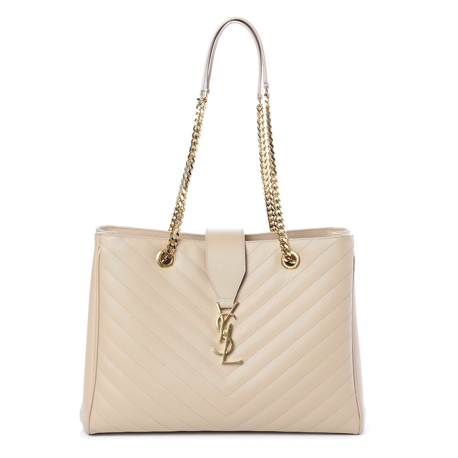 Saint Laurent Grain de Poudre Matelasse Chevron Monogram Shopping Bag Nude Powder 1 of 13