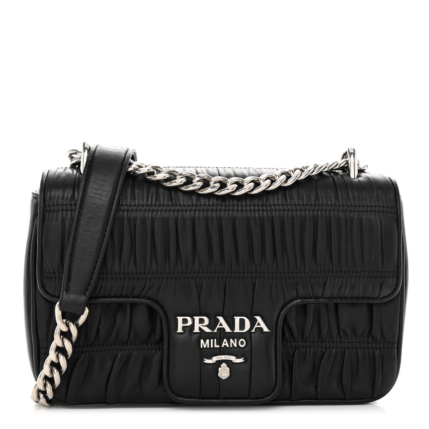 Prada Nappa Gaufre Small Chain Flap Shoulder Bag Black 1 of 9