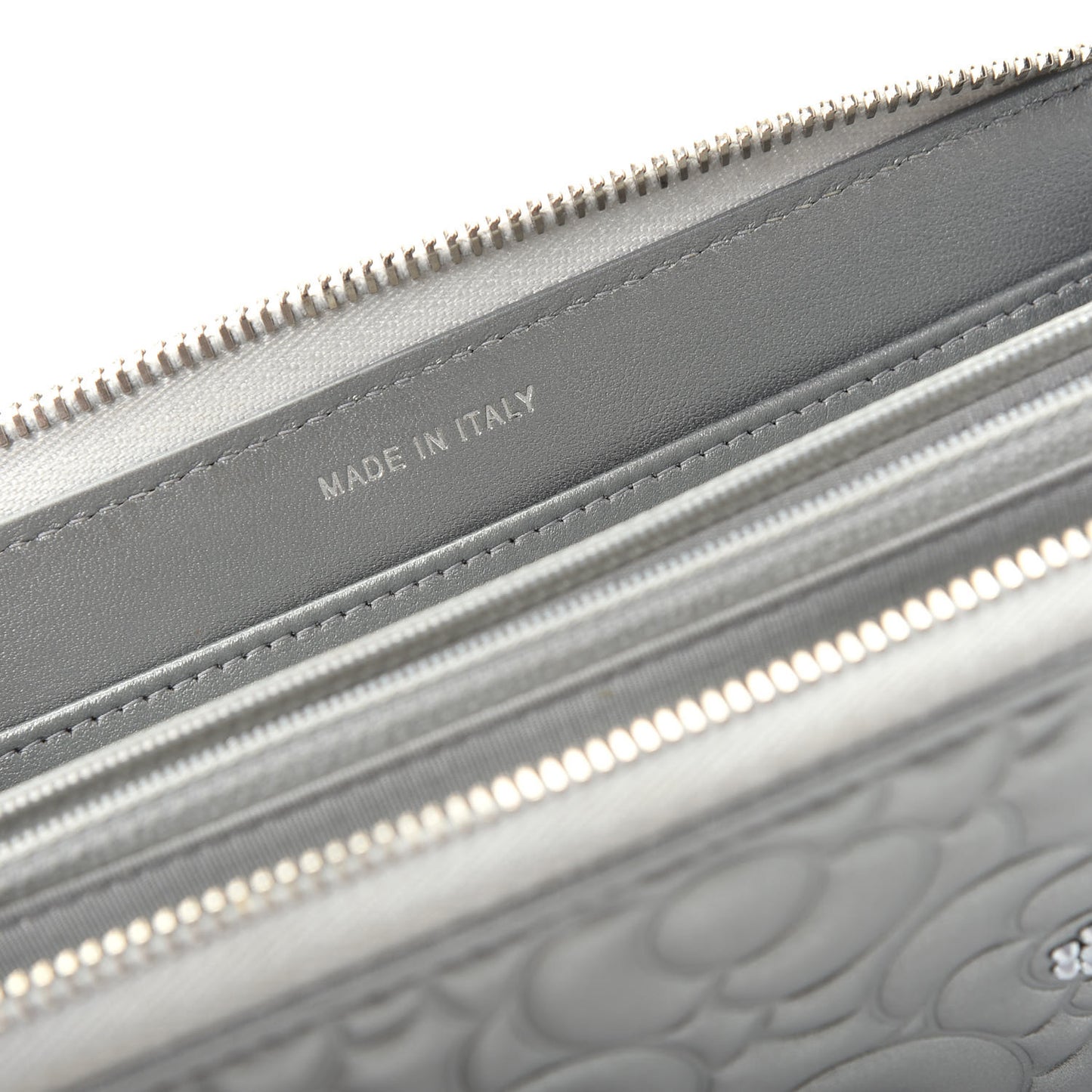 Metallic Lambskin Camellia Crystal Large Gusset Zip Around Wallet Silver