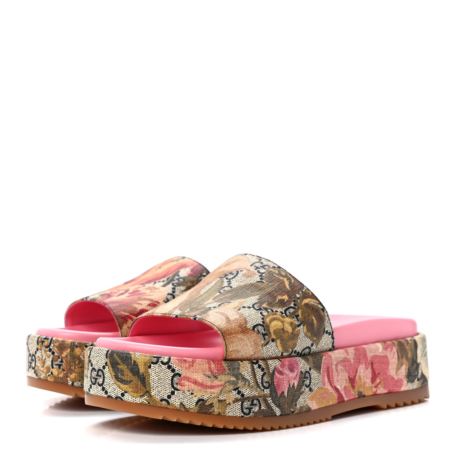 Gucci GG Supreme Monogram Water Flora Angelina Platform Slide Sandals 39.5 Beige Blue Multicolor 3 of 9