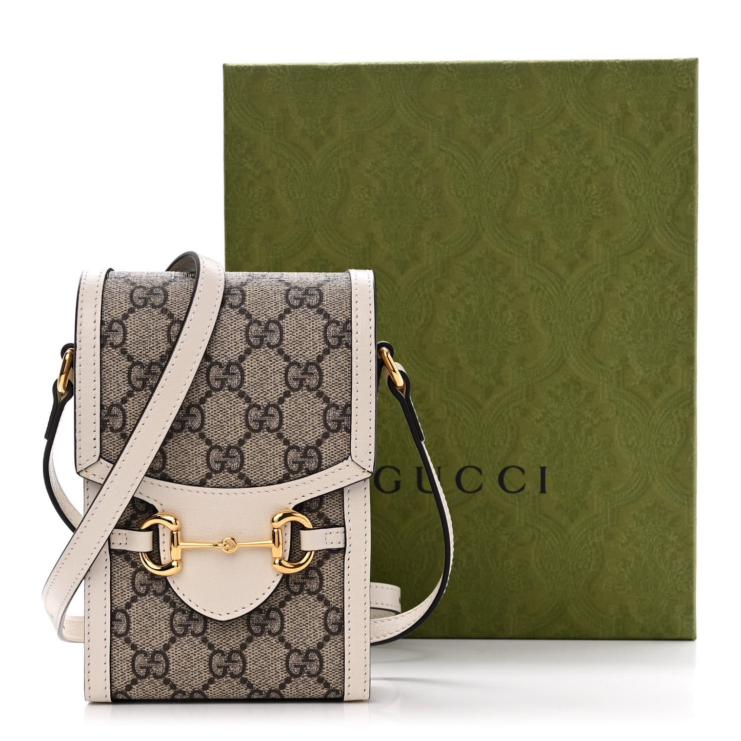 GG Supreme Monogram Azalea Calfskin Mini Horsebit 1955 Crossbody Bag Beige Ebony Mystic White