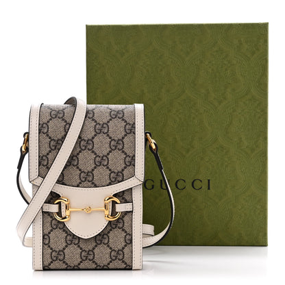 Gucci GG Supreme Monogram Azalea Calfskin Mini Horsebit 1955 Crossbody Bag Beige Ebony Mystic White 11 of 11