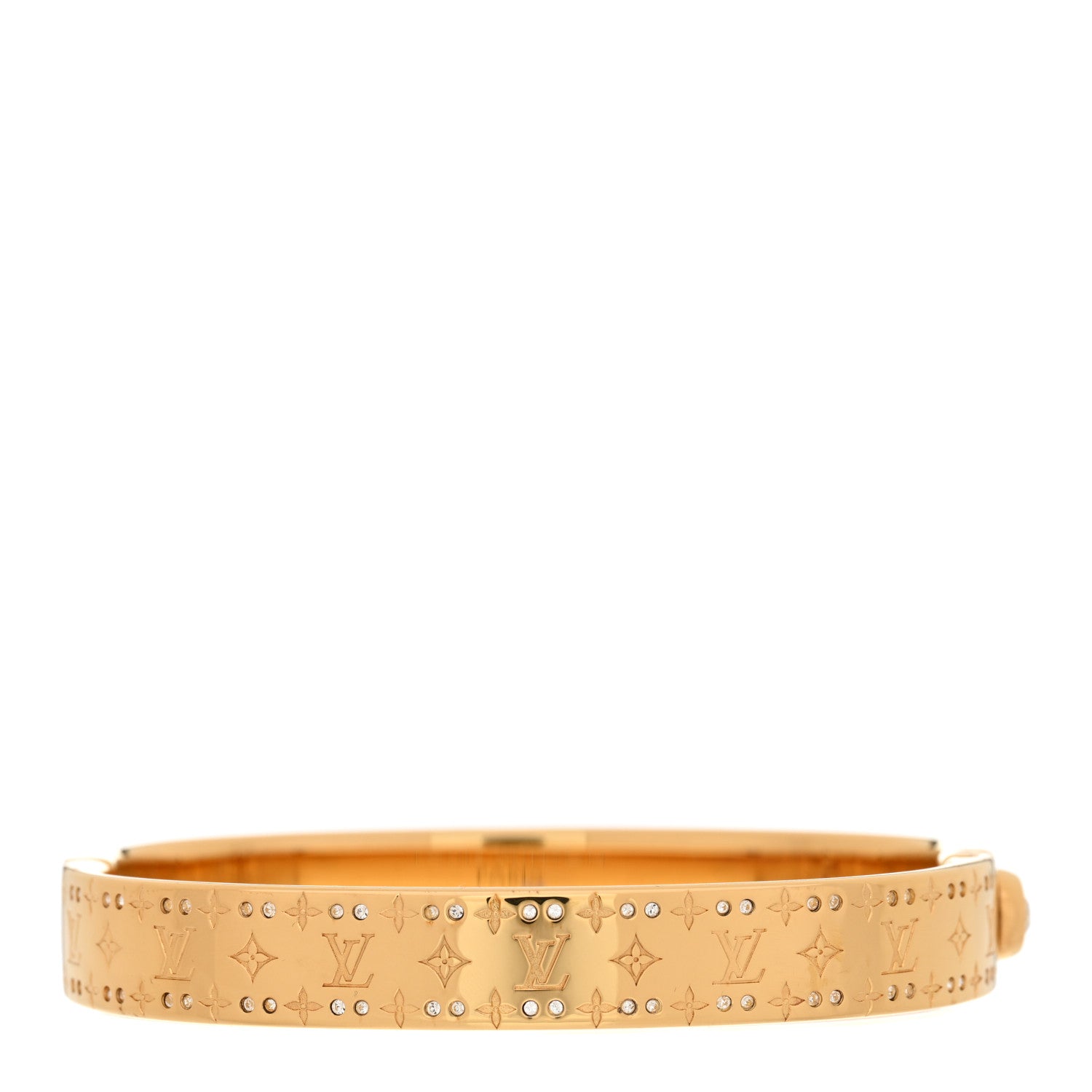 Louis Vuitton Brass Crystal Monogram Nanogram Strass Cuff M Gold 3 of 6