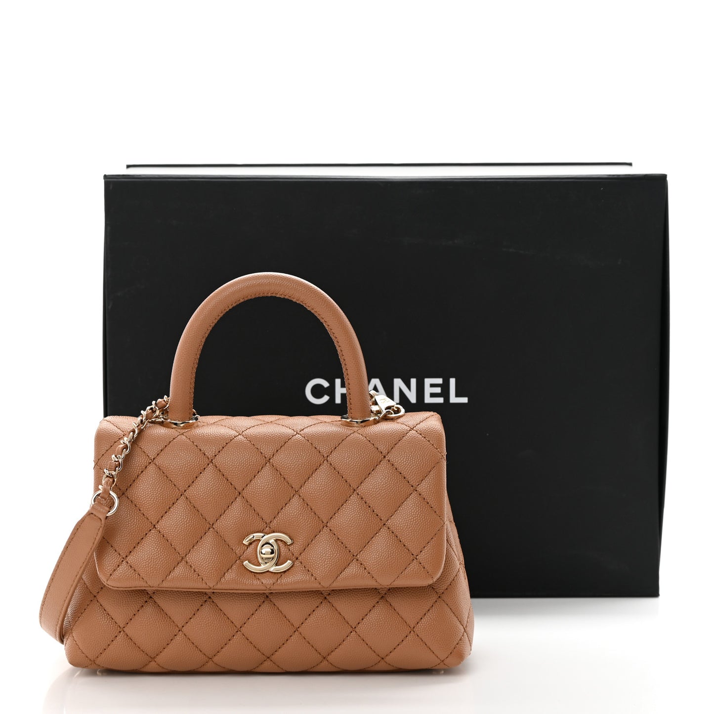 Caviar Quilted Mini Coco Handle Flap Brown