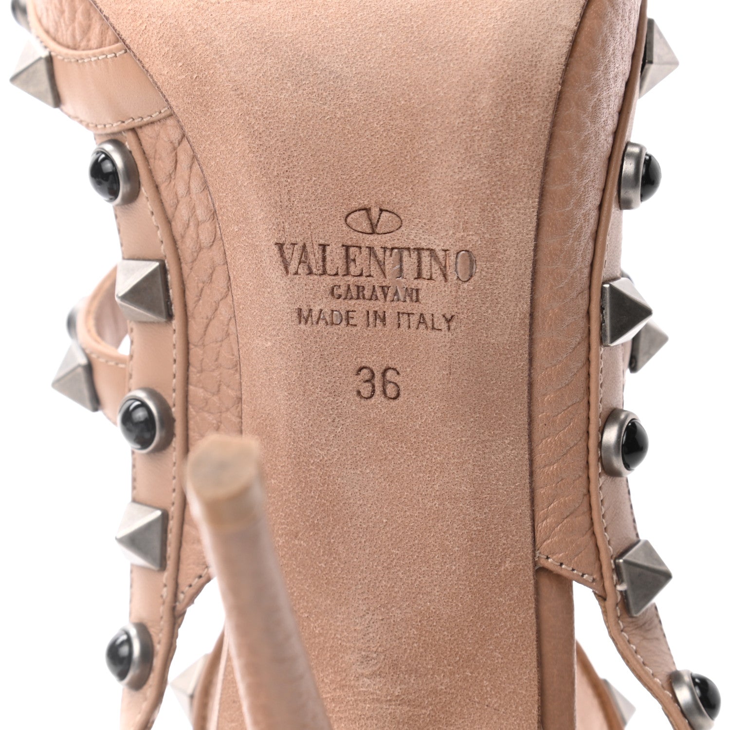 Valentino Garavani Pebbled Calfskin Onyx Rockstud Rolling Ankle Strap 100mm Pumps 36 Soft Noisette 7 of 8