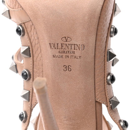 Valentino Garavani Pebbled Calfskin Onyx Rockstud Rolling Ankle Strap 100mm Pumps 36 Soft Noisette 7 of 8