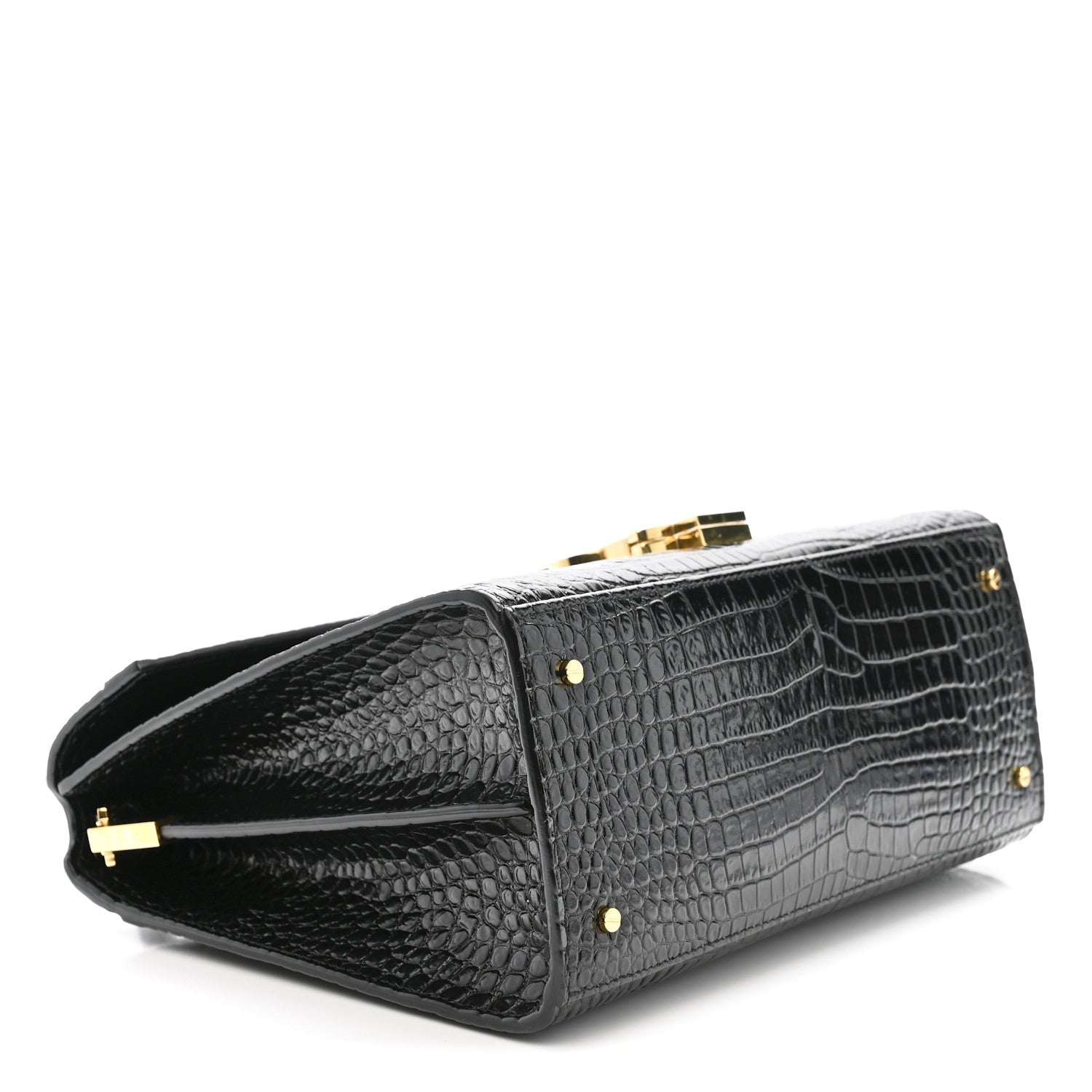 Saint Laurent Calfskin Crocodile Embossed Medium Classic Monogram Cassandra Top Handle Black 4 of 11