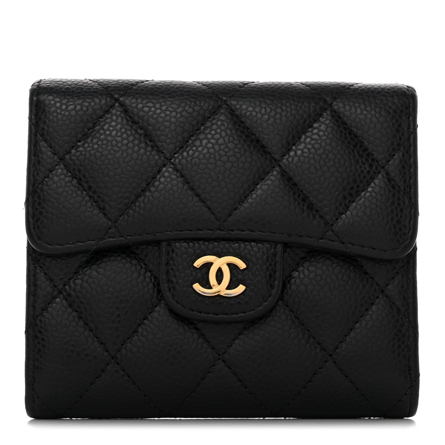 Caviar Quilted Compact Flap Wallet Black