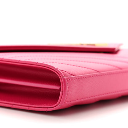 Saint Laurent Grain De Poudre Matelasse Chevron Monogram Chain Wallet Lipstick Fuchsia 11 of 13