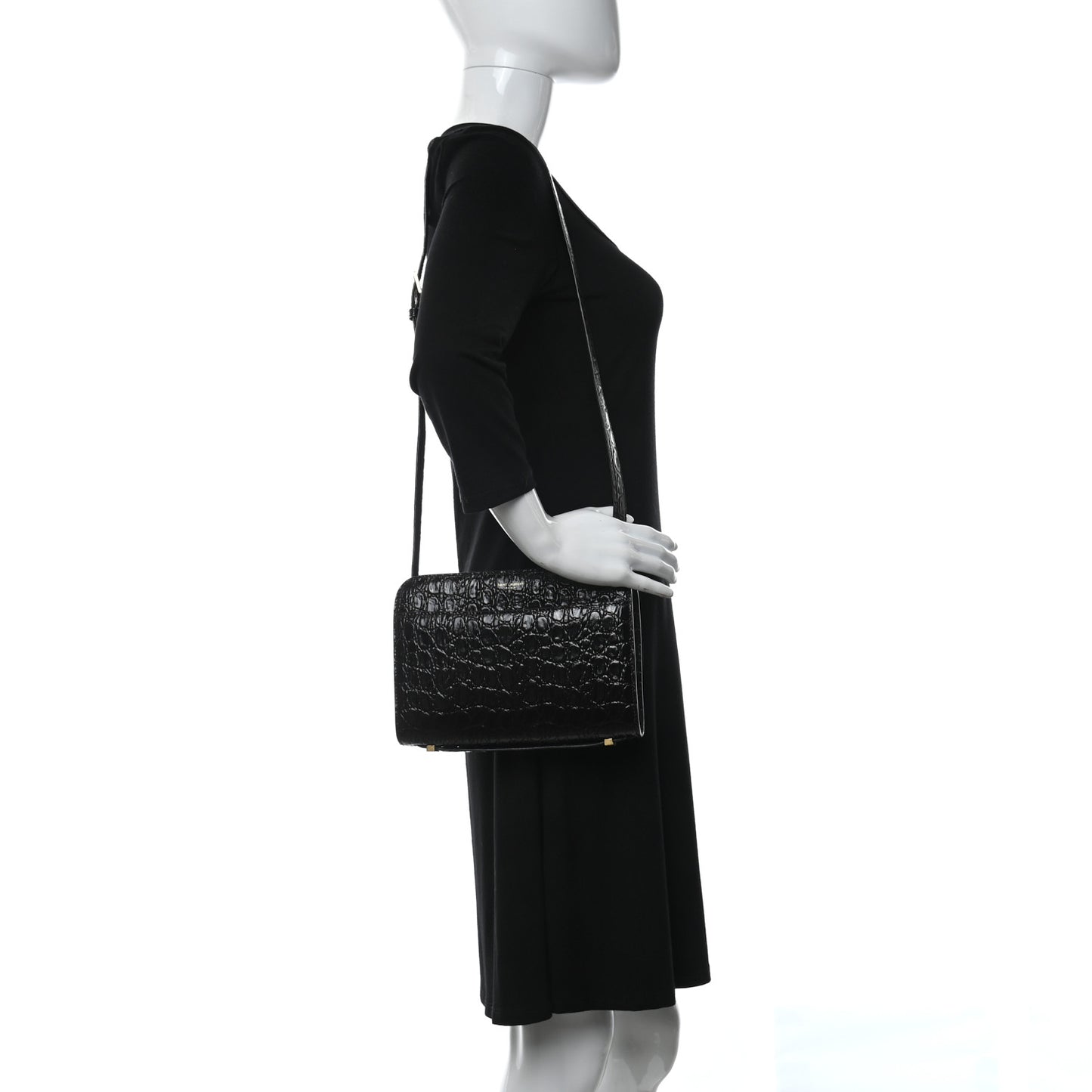 Calfskin Crocodile Embossed Reverse Satchel Brown