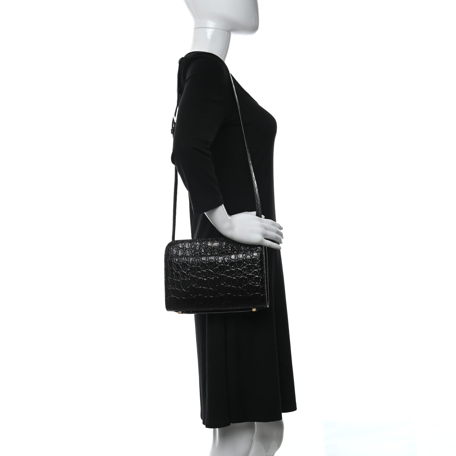 Saint Laurent Calfskin Crocodile Embossed Reverse Satchel Brown 2 of 8