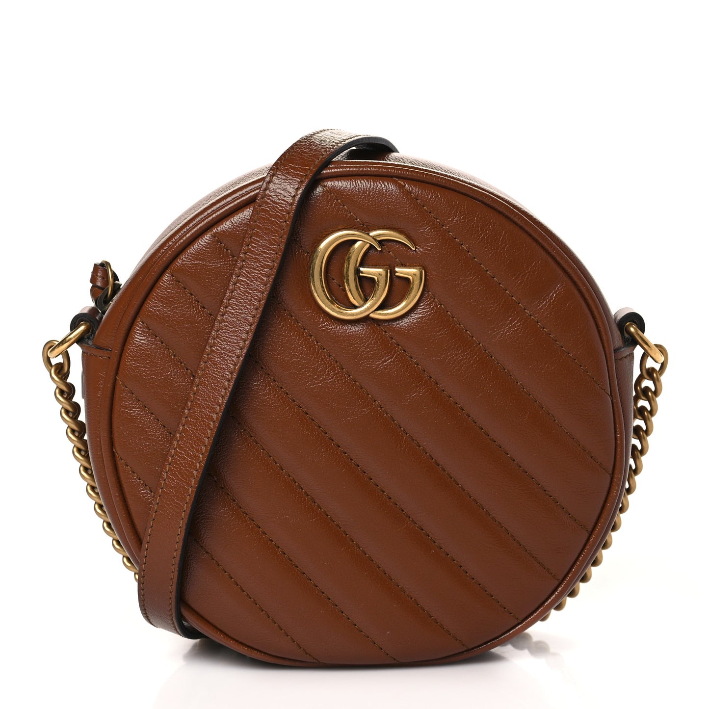 Azalea Calfskin Matelasse Diagonal Mini GG Marmont Round Shoulder Bag Cuir