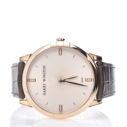 Harry Winston 18K Rose Gold Alligator Diamond 39mm Midnight Quartz Watch Champagne Sunray 3 of 10