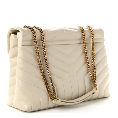 Saint Laurent Calfskin Y Quilted Monogram Medium Loulou Chain Satchel Crema Soft 3 of 11