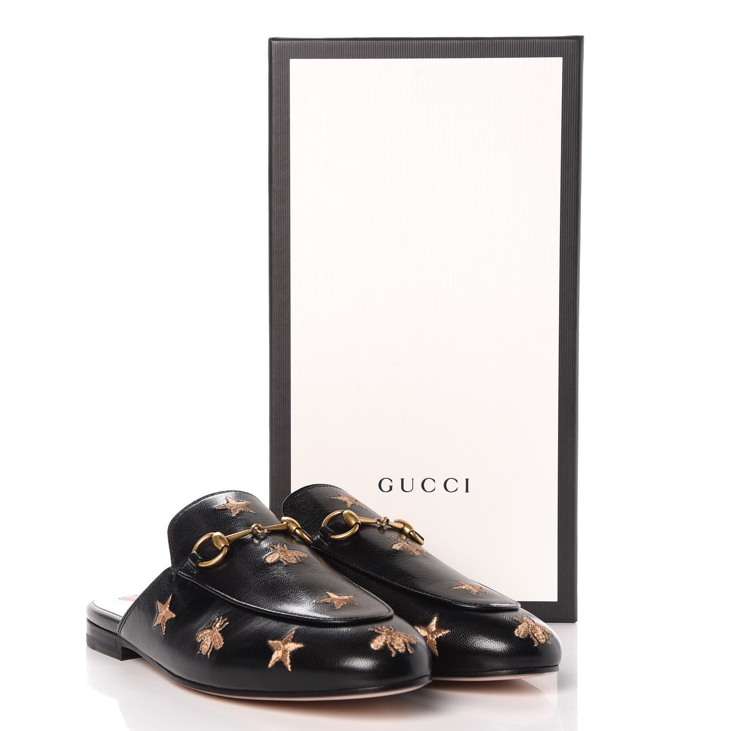 Gucci Goatskin Bee Star Embroidered Womens Princetown Slippers 38.5 Black 10 of 10
