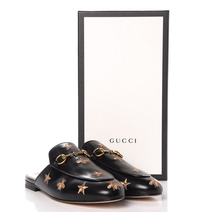 Gucci Goatskin Bee Star Embroidered Womens Princetown Slippers 38.5 Black 10 of 10