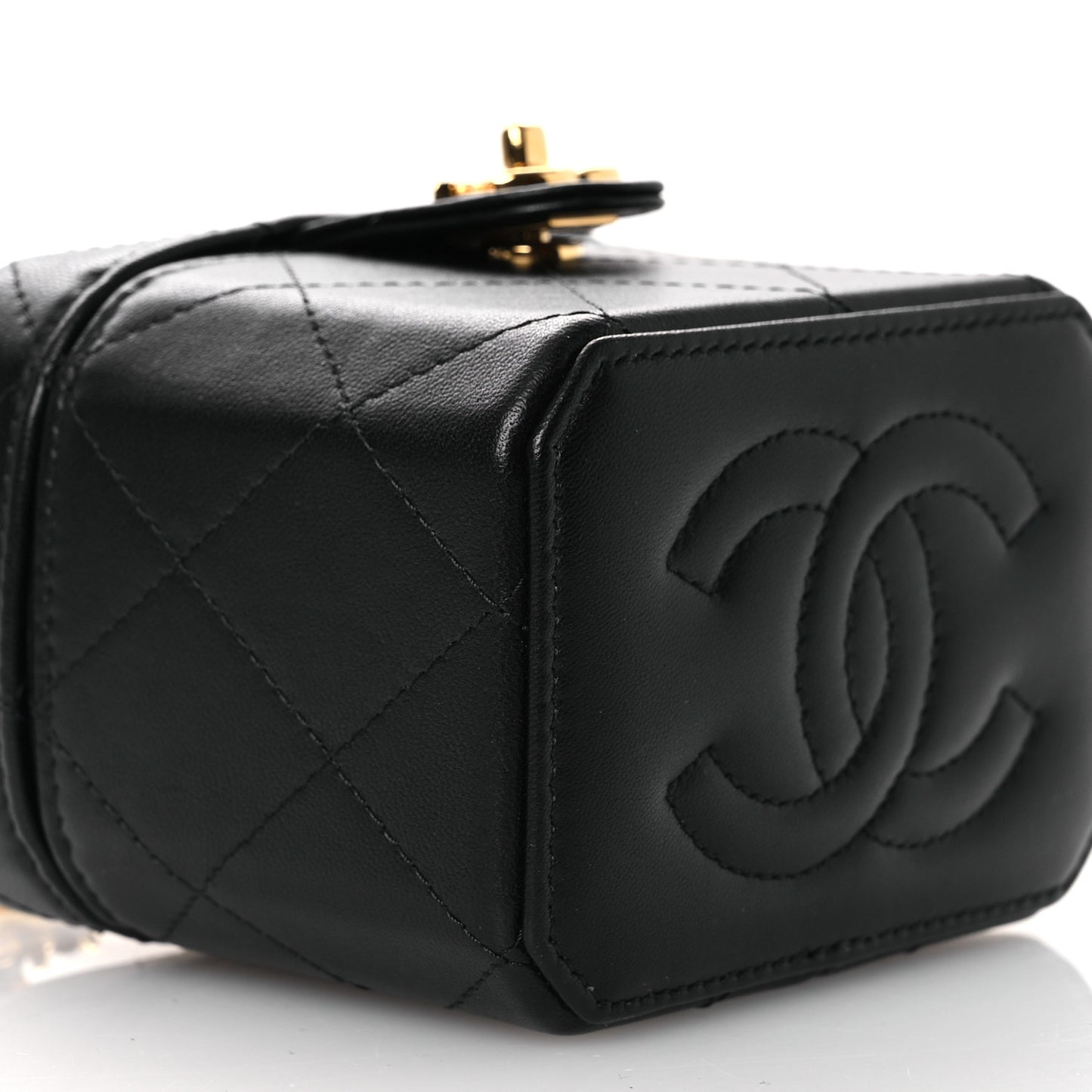 Lambskin Quilted Vanity Clutch With Chain Black
