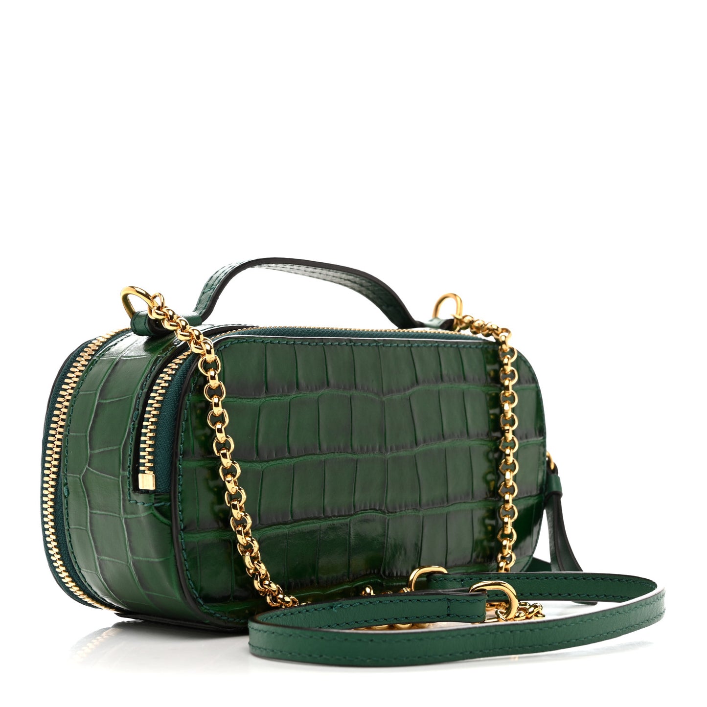 Calfskin Crocodile Embossed Mini C Vanity Bag Woodsy Green