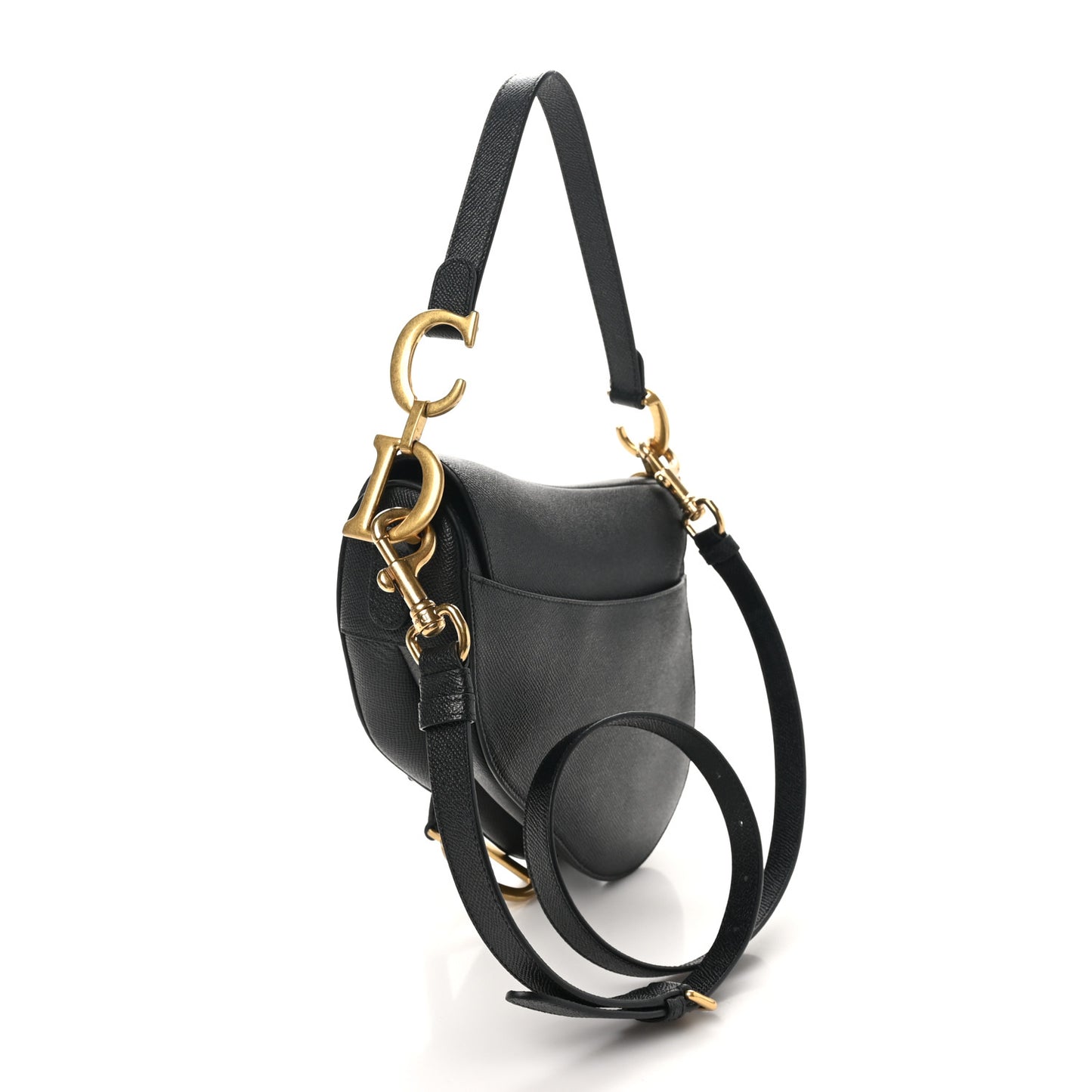 Grained Calfskin Saddle Bag With Strap Black