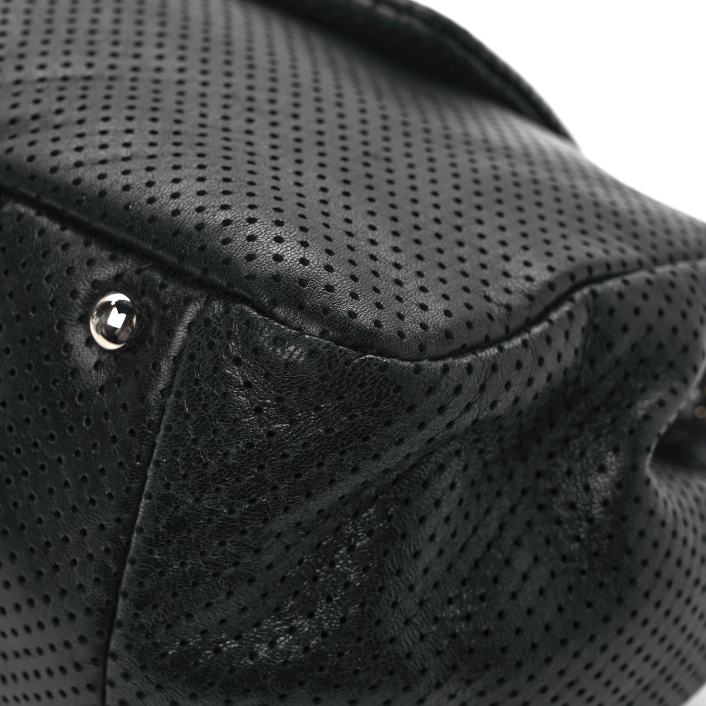 Calfskin Perforated Large Drill Accordion Flap Black