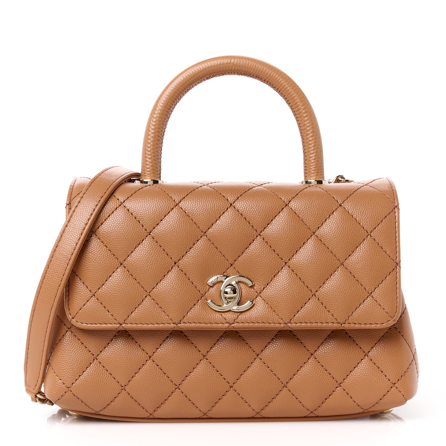 Caviar Quilted Mini Coco Handle Flap Brown
