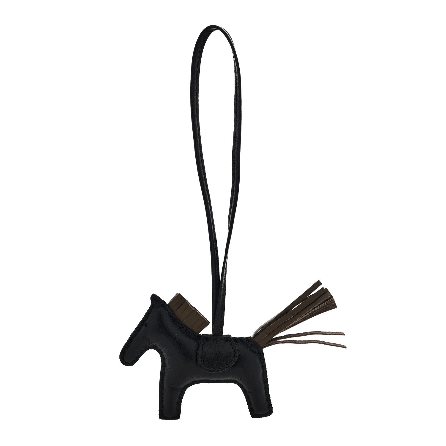 Hermes Milo Lambskin Grigri Rodeo Horse Bag Charm PM Black Etoupe 1 of 4