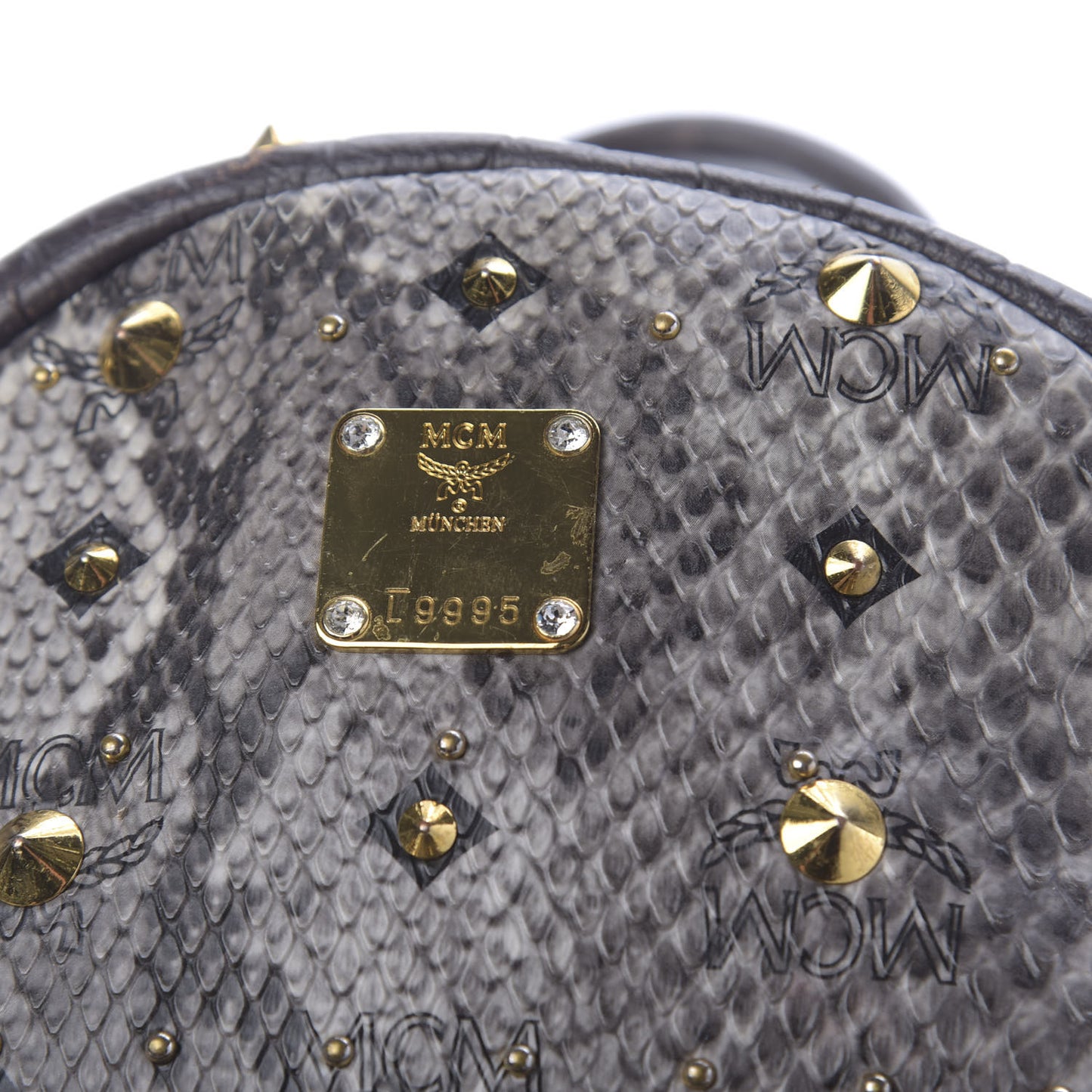 Visetos Snakeskin Printed Studded Small Stark Backpack Light Grey