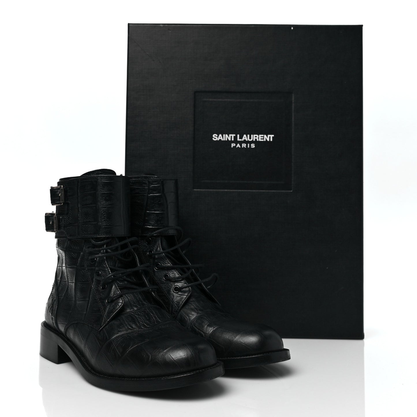 Shiny Crocodile Embossed Boots 37.5 Black