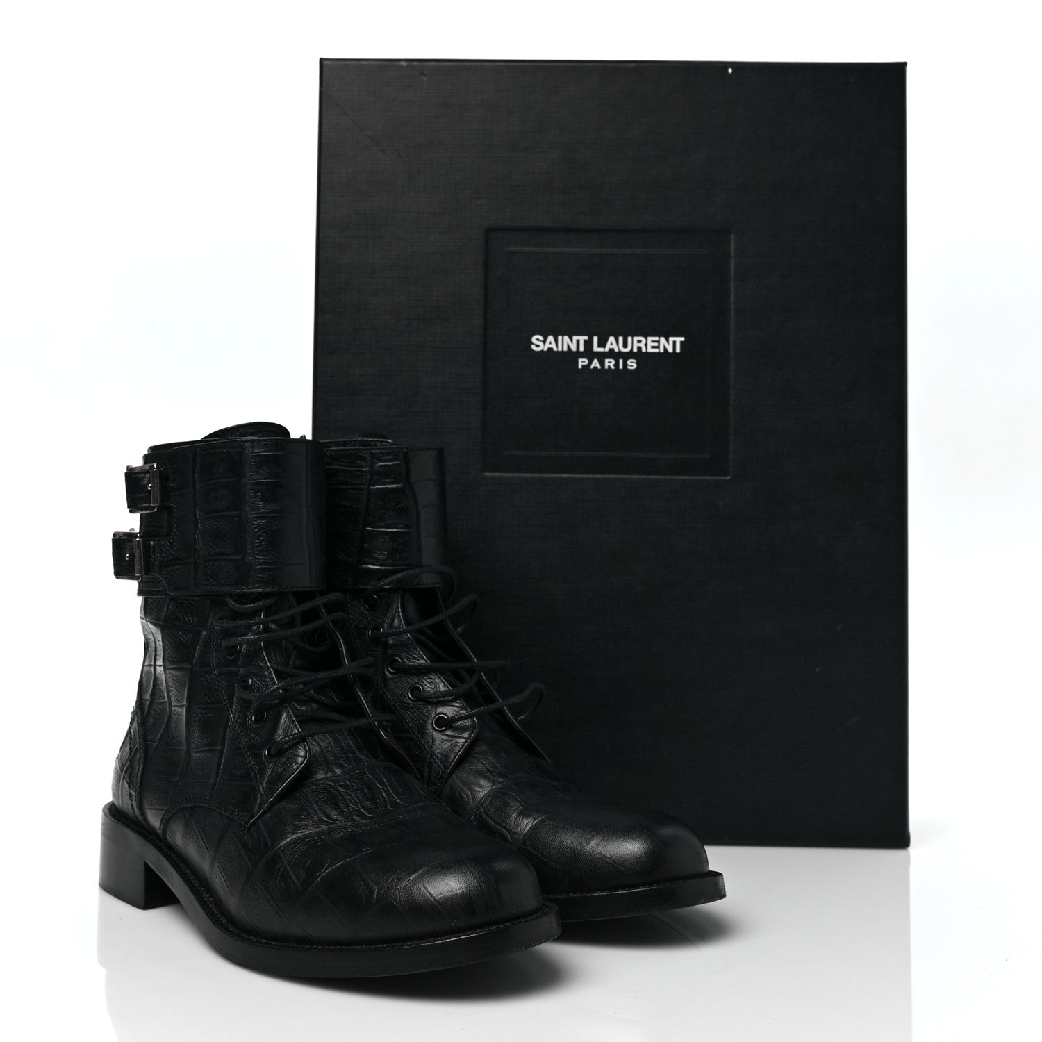 Saint Laurent Shiny Crocodile Embossed Boots 37.5 Black 7 of 7