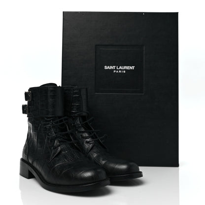 Saint Laurent Shiny Crocodile Embossed Boots 37.5 Black 7 of 7