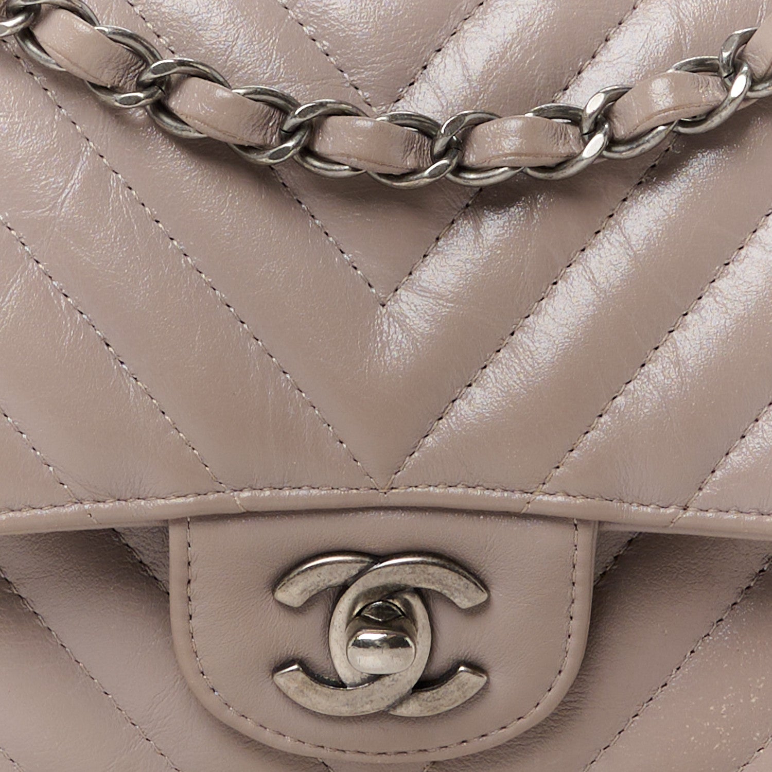 Chanel Calfskin Chevron Quilted Medium Double Flap Grey 9 of 13
