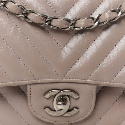 Chanel Calfskin Chevron Quilted Medium Double Flap Grey 9 of 13