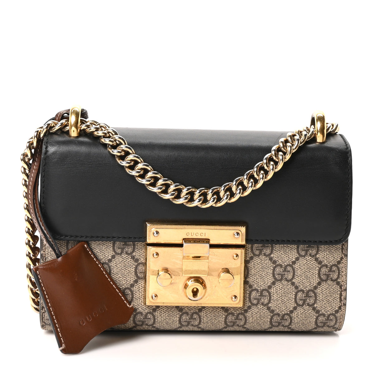 GG Supreme Monogram Calfskin Small Padlock Shoulder Bag Beige Black Cuir