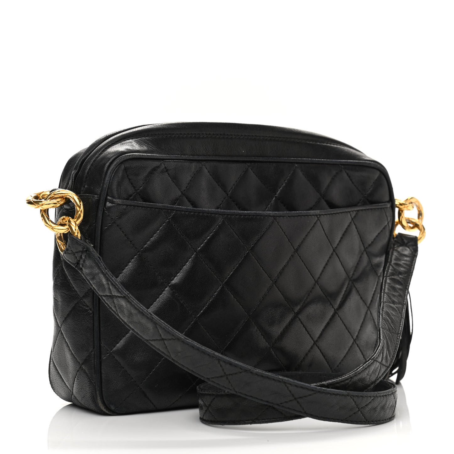 Lambskin Quilted CC Tassel Camera Case Black