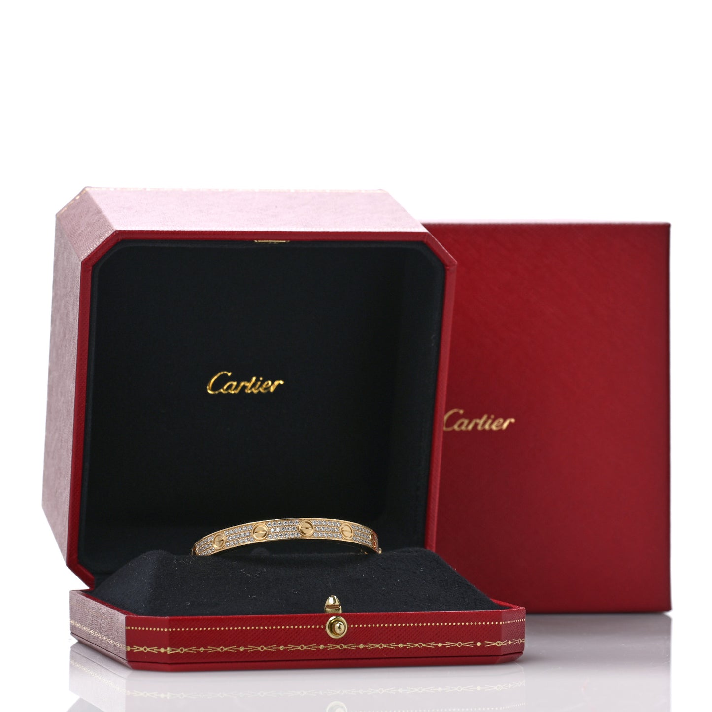 18K Yellow Gold Diamond LOVE Paved Bracelet 16