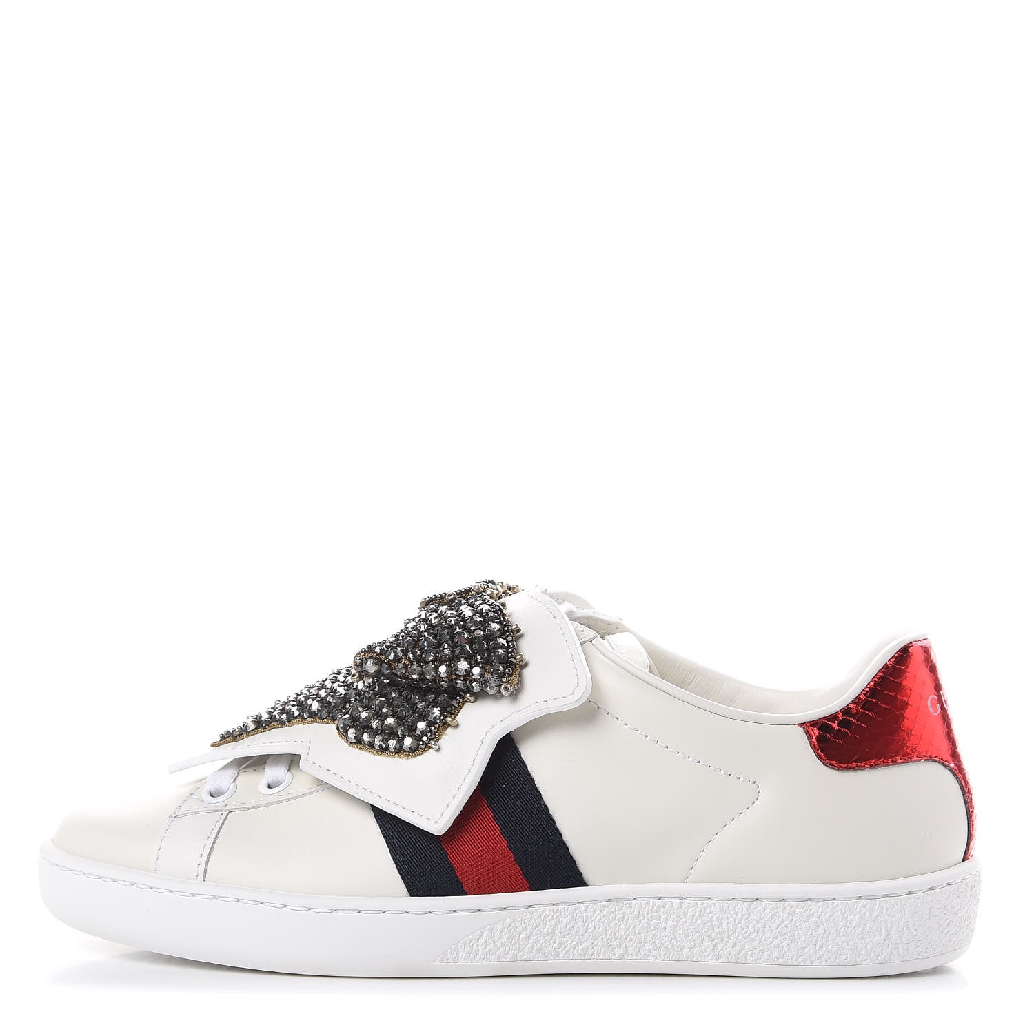 Gucci Calfskin Ayers Web Womens Ace Bow Lace Sneakers 34.5 White 1 of 12
