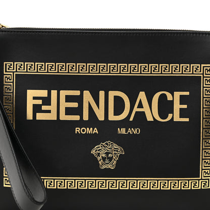 Fendi X VERSACE Vitello Grace Fendace FF Baroque Logo Large Flat Pouch Black 8 of 11