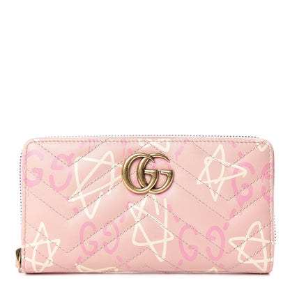 Gucci Calfskin Matelasse GucciGhost GG Marmont Zip Around Wallet Perfect Pink Rosa Ivory 1 of 11