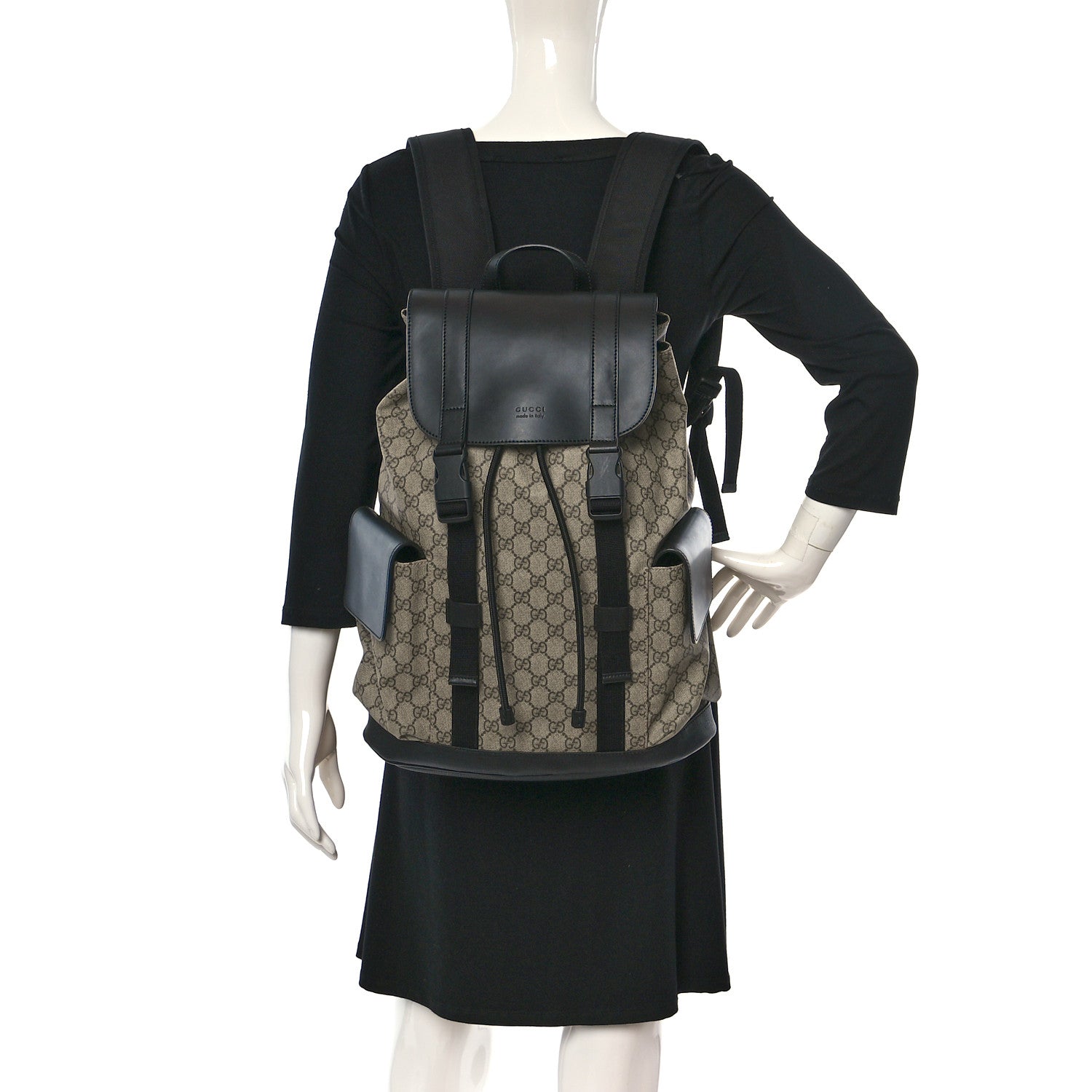 Gucci Soft GG Supreme Monogram Double Buckle Backpack Beige Black 2 of 9