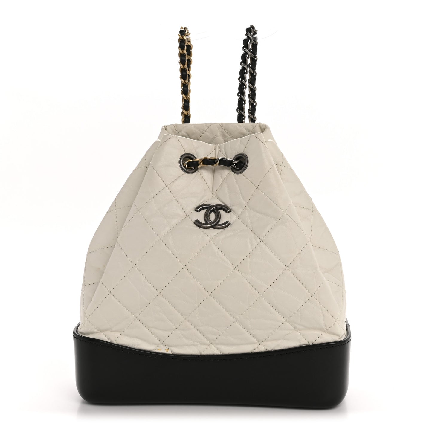 Aged Calfskin Quilted Small Gabrielle Backpack Black White
