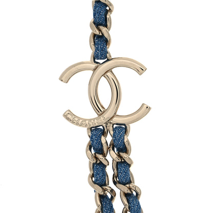Chanel Metal Denim CC Double Chain Necklace Blue Gold 4 of 7