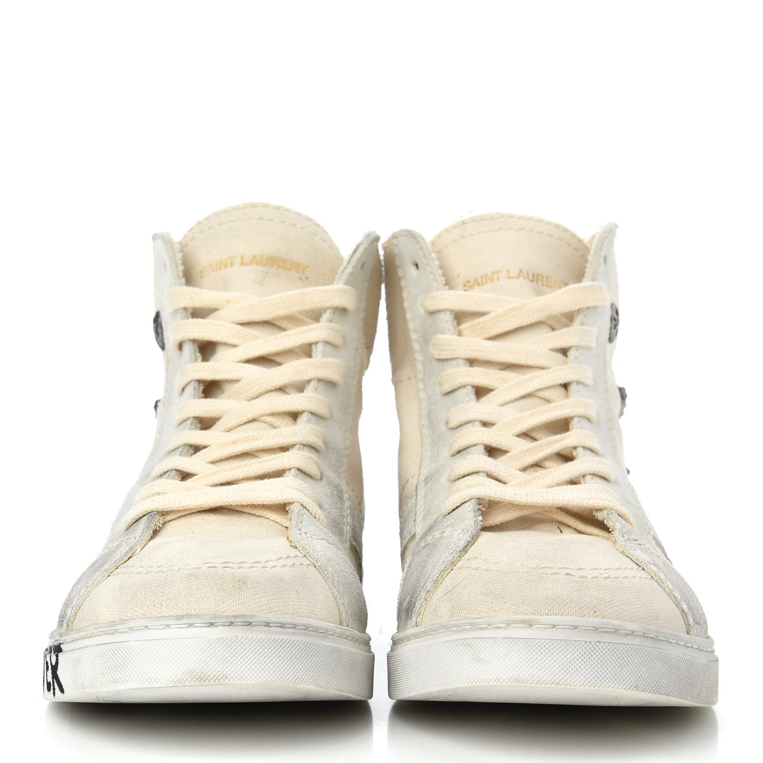 Saint Laurent Distressed Canvas Smoking Forever High Top Sneakers 40.5 Milk Panna 2 of 13