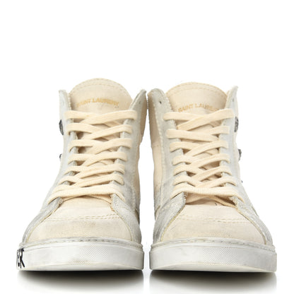 Saint Laurent Distressed Canvas Smoking Forever High Top Sneakers 40.5 Milk Panna 2 of 13