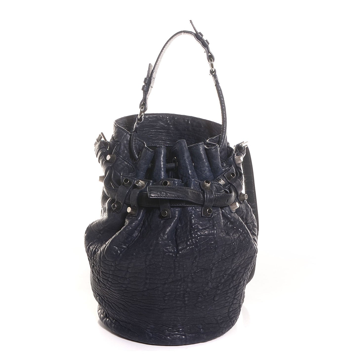 Pebbled Lambskin Diego Bucket Bag Neptune