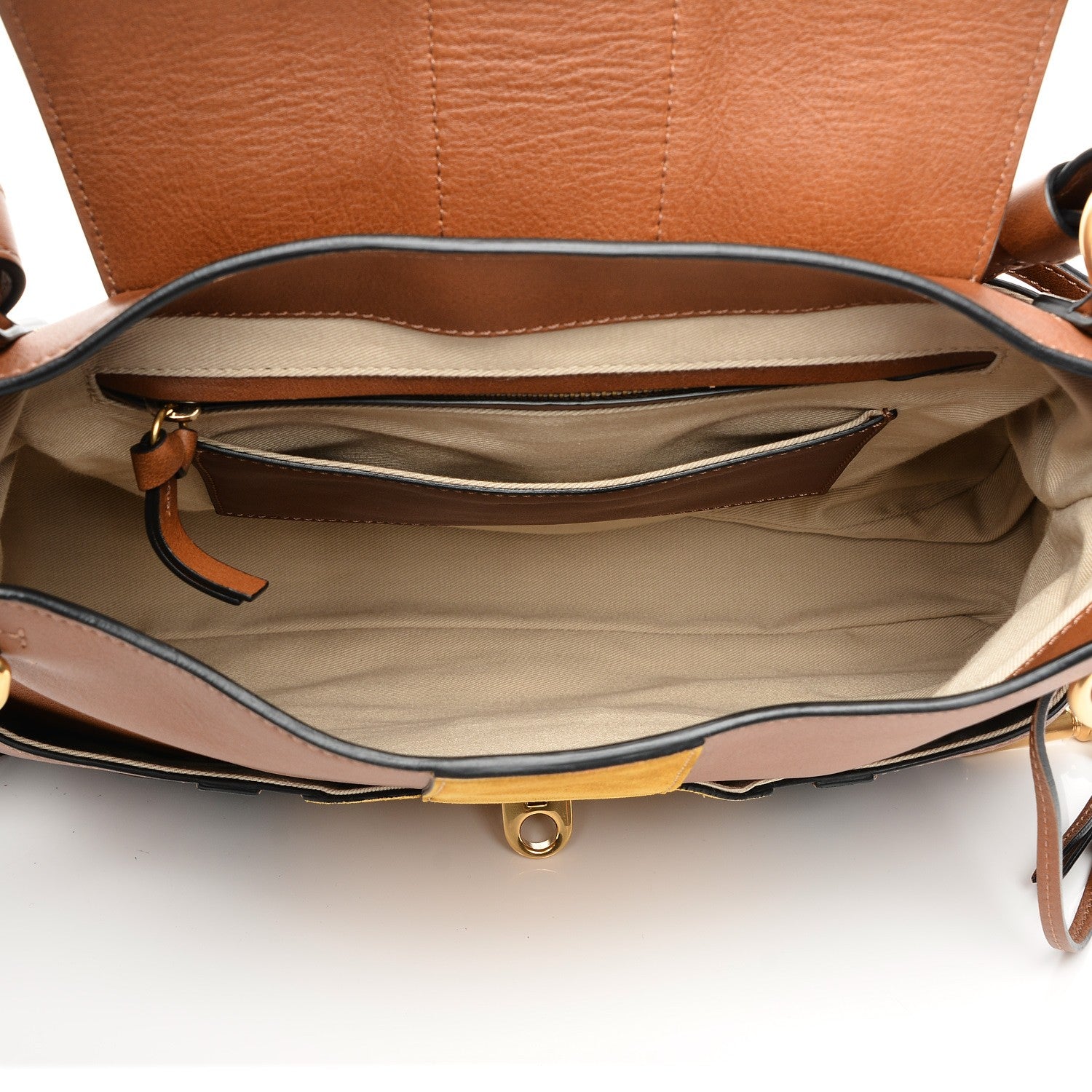 Chloe Calfskin Suede Patchwork Medium Lexa Shoulder Bag Tan 6 of 8