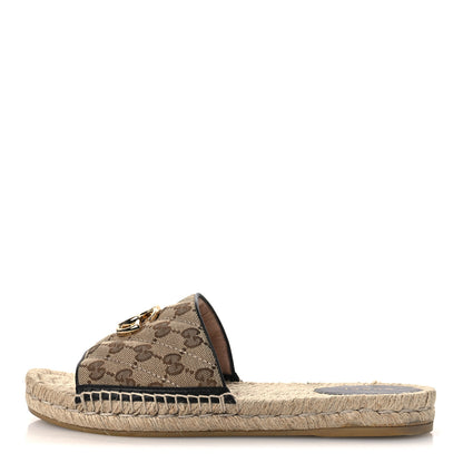 Gucci Monogram Matelasse GG Marmont Espadrille 20mm Slide Sandals 40 Beige Ebony Black 1 of 13