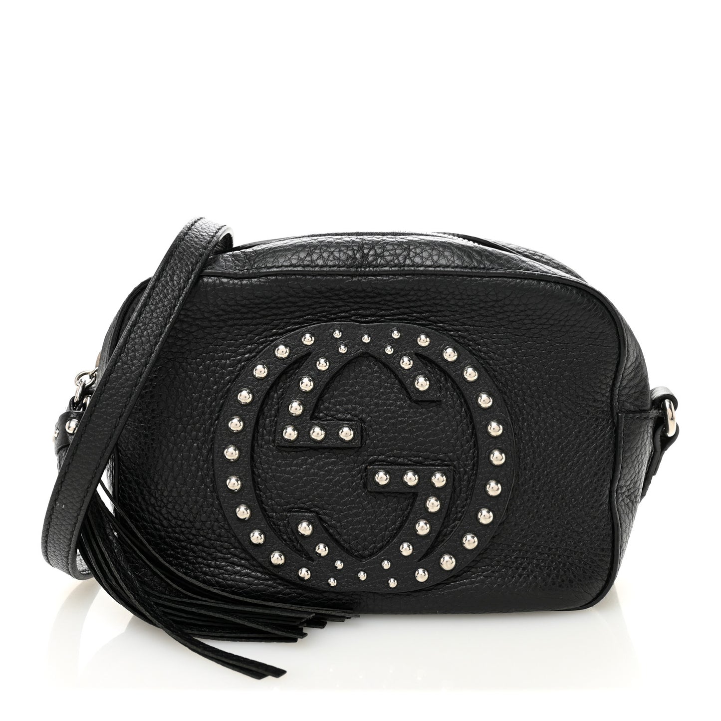 Pebbled Calfskin Studded Small Soho Disco Bag Black