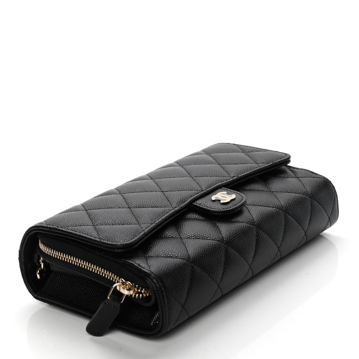 Caviar Quilted Phone Holder Wallet on Removable Chain Black