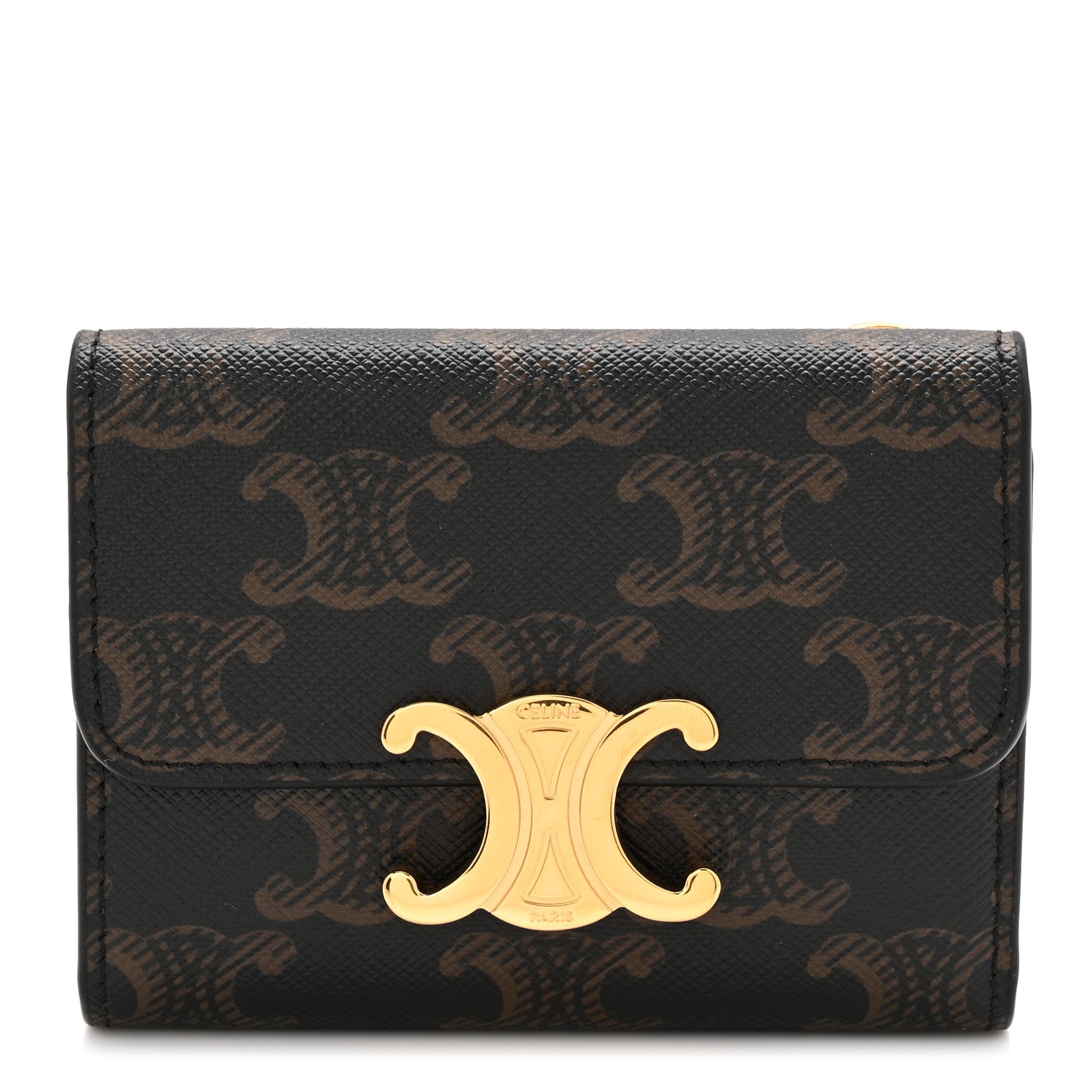 Celine Canvas Triomphe Compact Triomphe Wallet With Coin Purse Tan 1 of 9
