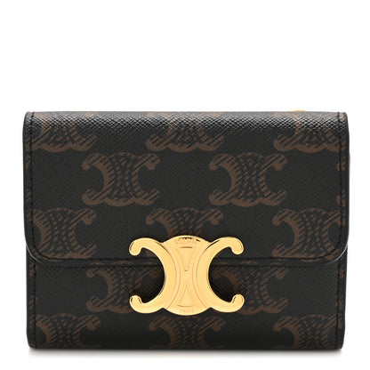 Celine Canvas Triomphe Compact Triomphe Wallet With Coin Purse Tan 1 of 9